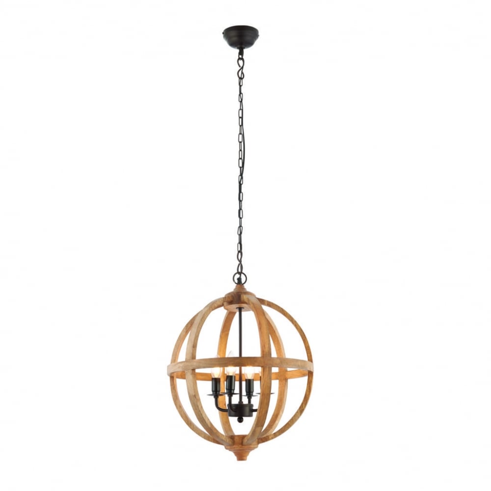 73575 Toba 4 Light Pendant Mango Wood Dark Bronze