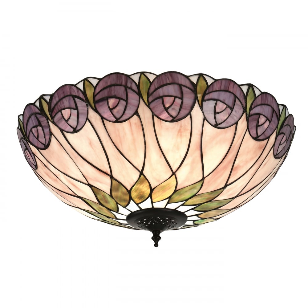 64173 Hutchinson Large 2 Light Flush Tiffany Style Glass Bronze