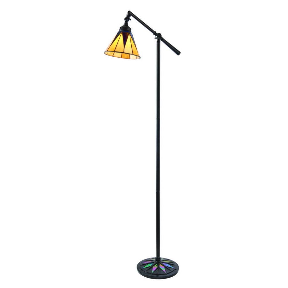 74355 Dark Star Task Floor Lamp Satin Black Tiffany Style Glass