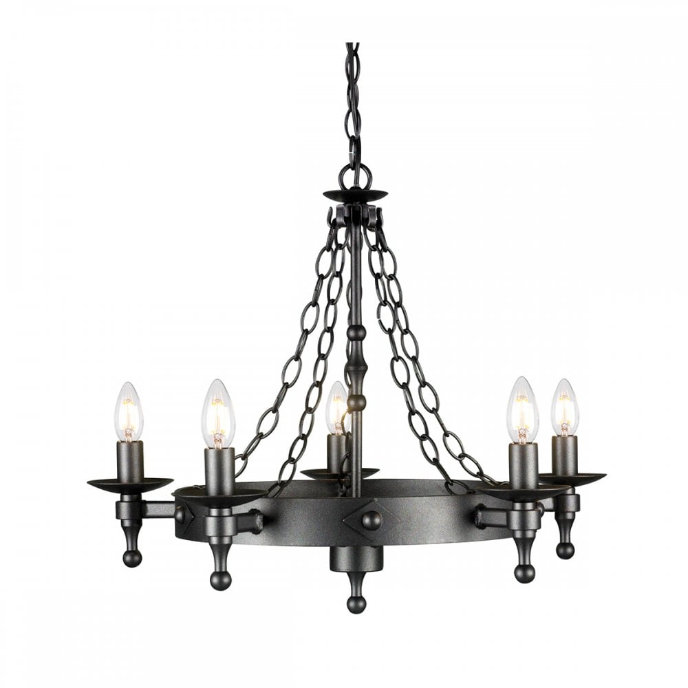 WR5 GRAPHITE Warwick Five Light Chandelier Graphite Black
