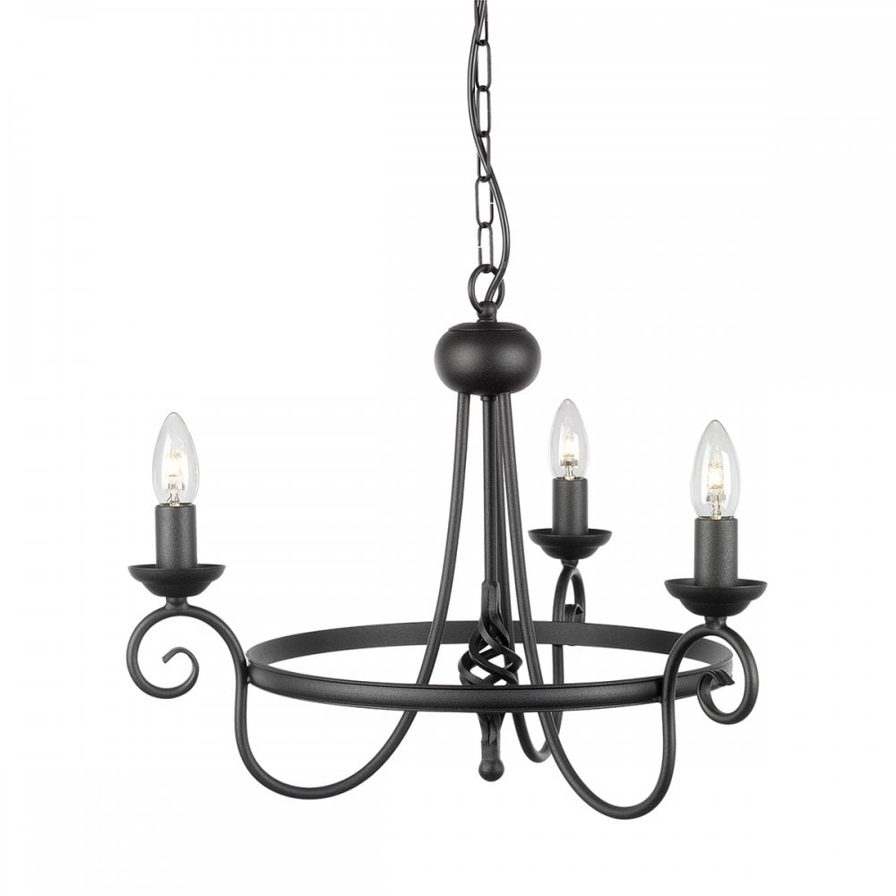 HR3A BLACK Harlech Three Light Chandelier Black