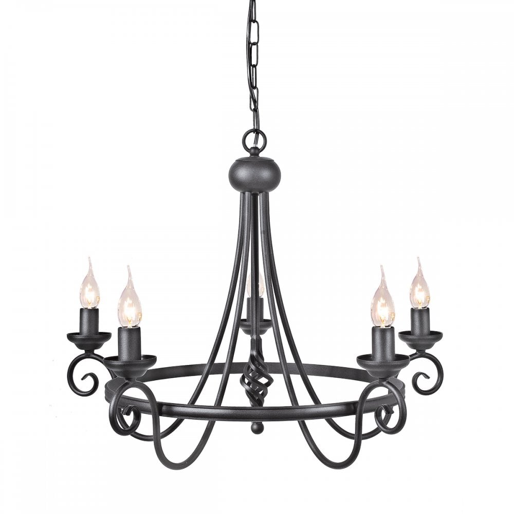 HR5 BLACK Harlech Five Light Chandelier Black