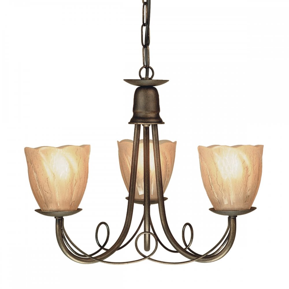 MN3 BLK/GOLD Minster Three Light Chandelier Black/gold