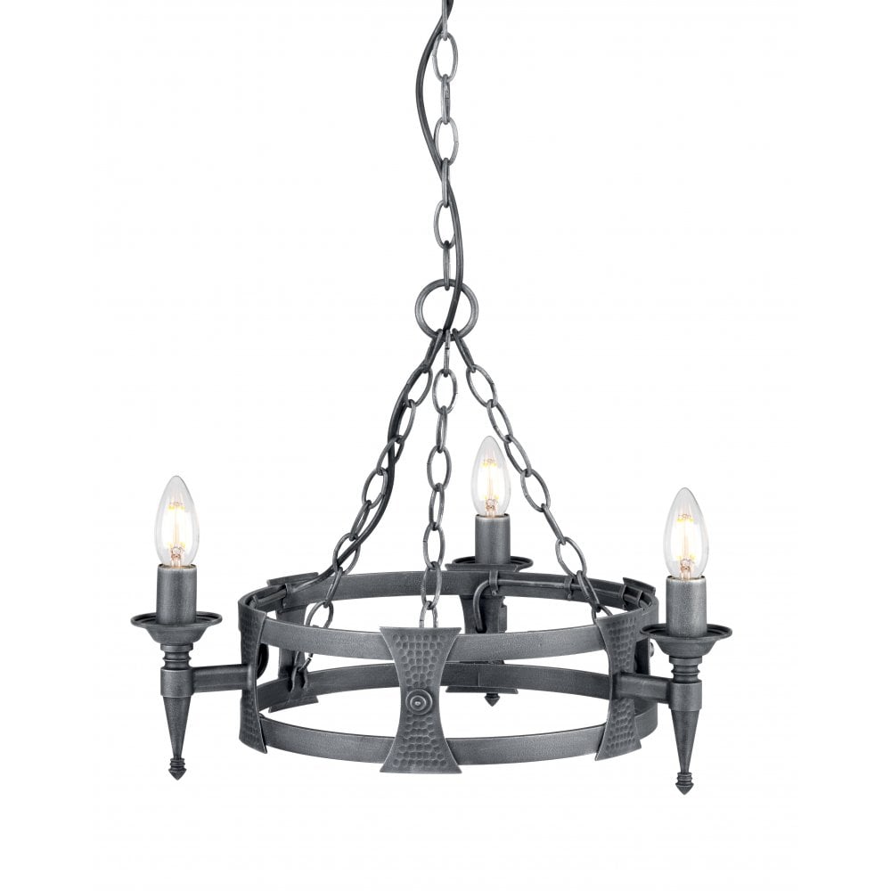 SAX3 BLK/SIL Saxon Three Light Chandelier Black/silver
