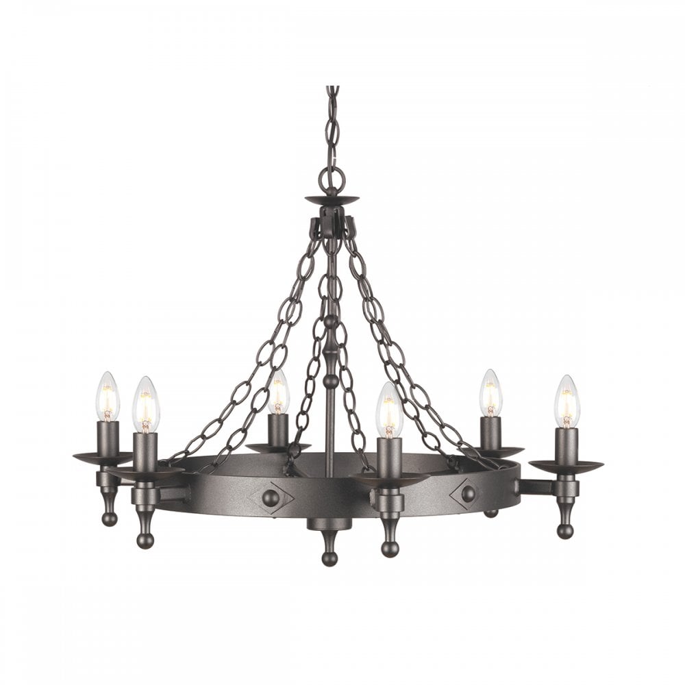 WR6 GRAPHITE Warwick Six Light Chandelier Graphite Black
