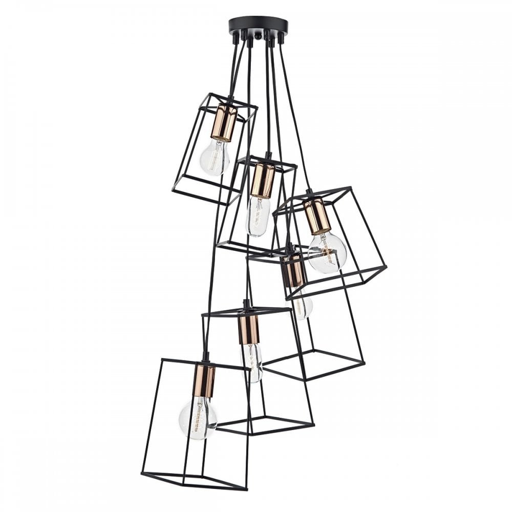 Dar TOW0622 Tower 6 Light Cluster Pendant Black