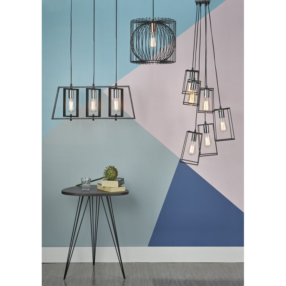 Dar TOW0622 Tower 6 Light Cluster Pendant Black