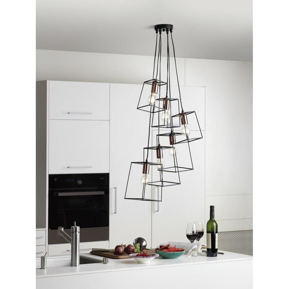 Dar TOW0622 Tower 6 Light Cluster Pendant Black