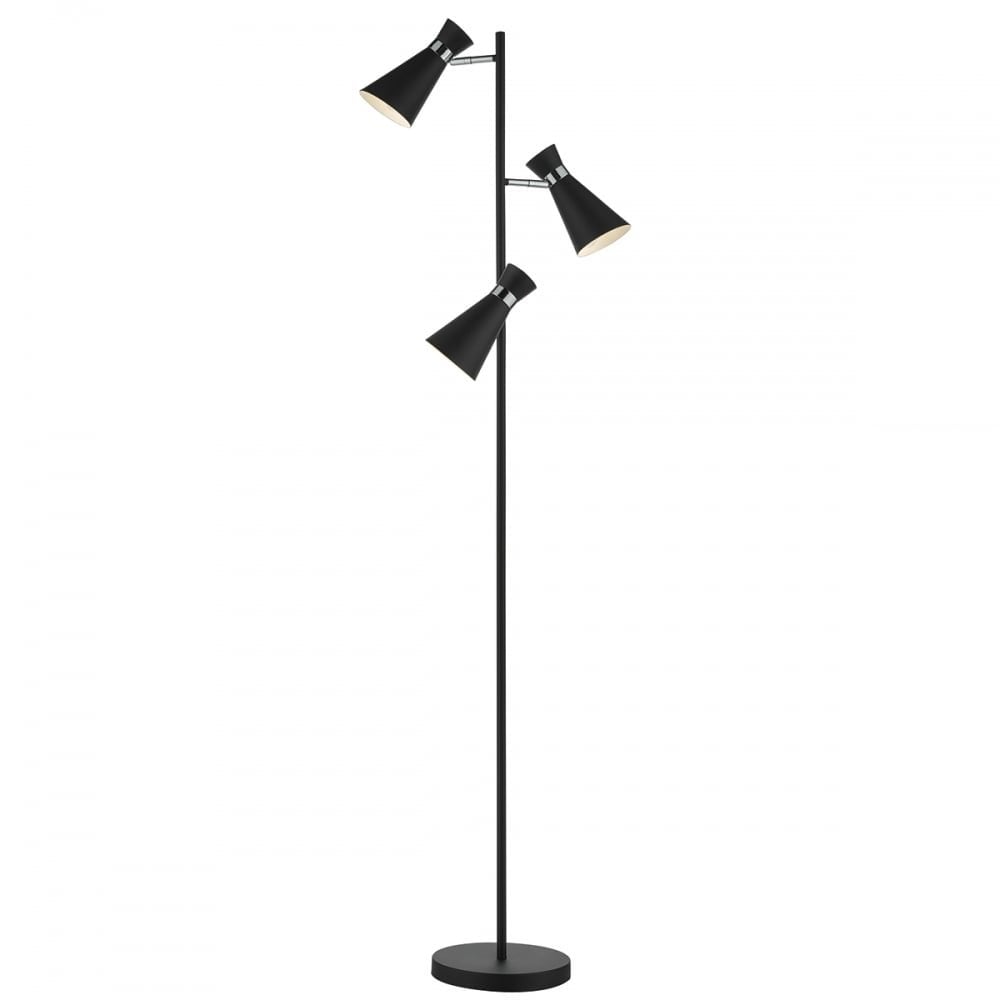 Dar ASH4922 Ashworth 3 Light Floor Lamp Black Polished Chrome