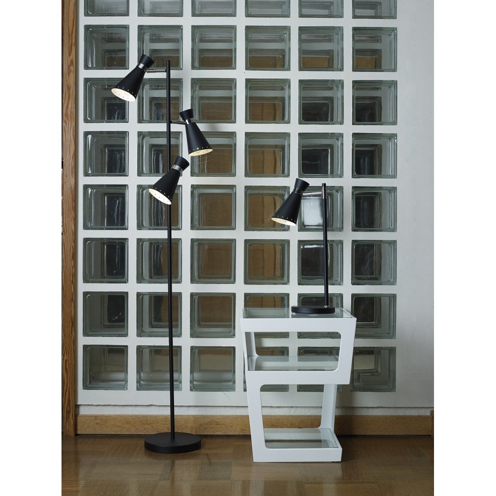 Dar ASH4922 Ashworth 3 Light Floor Lamp Black Polished Chrome