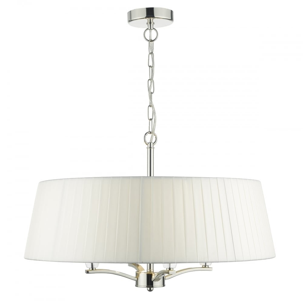 Dar CRI042 Cristin 4 Light Pendant Polished Nickel With Shade