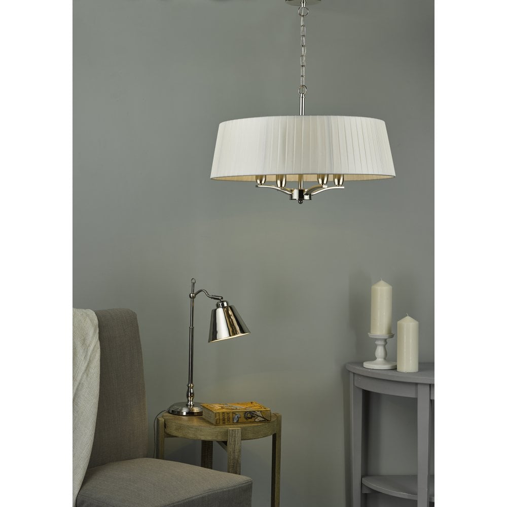 Dar CRI042 Cristin 4 Light Pendant Polished Nickel With Shade