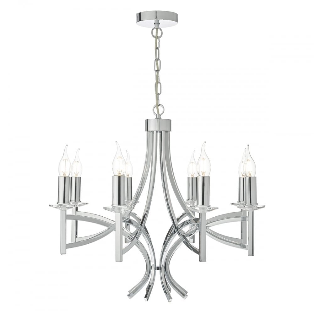 Dar LYO0850 Lyon 8 Light Pendant Polished Chrome/Crystal
