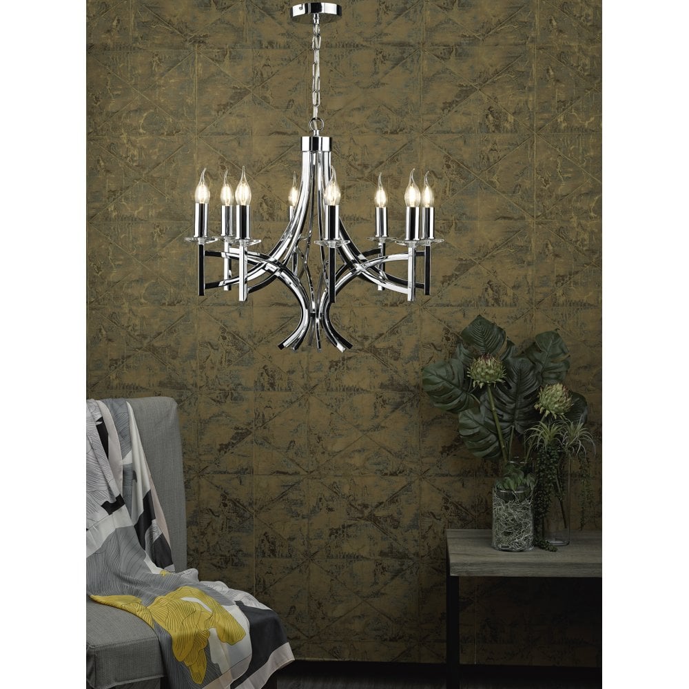 Dar LYO0850 Lyon 8 Light Pendant Polished Chrome/Crystal