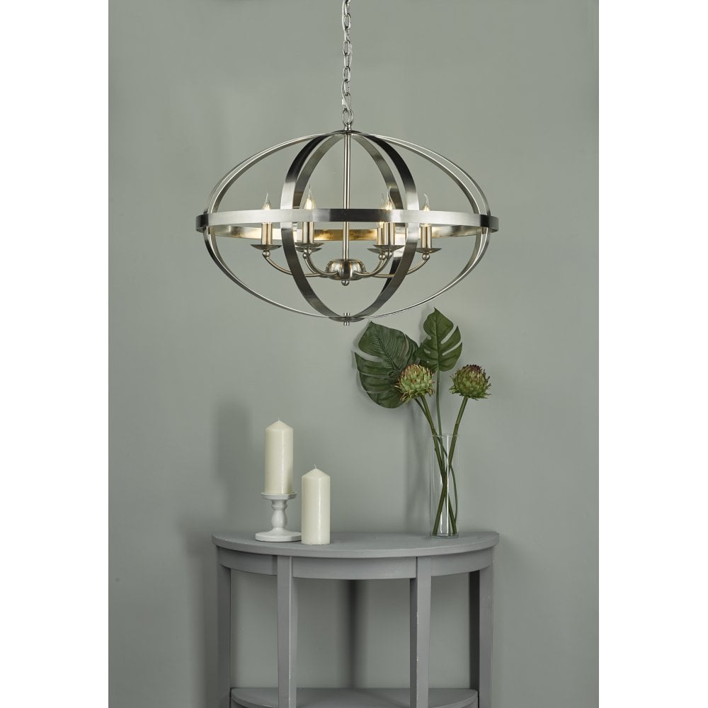 Dar SYM0646 Symbol 6 Light Pendant Satin Chrome