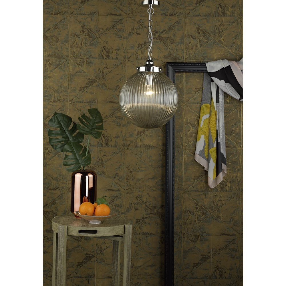 Dar TAM0138 Tamara 1 Light Pendant Satin Nickel/ Clear