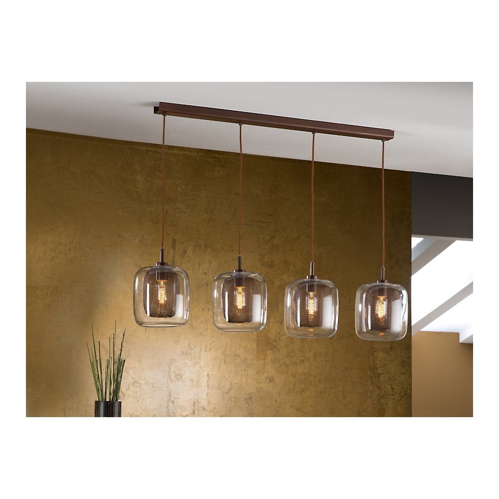 653422 Fox 4 Light Bar Pendant Brown Clear