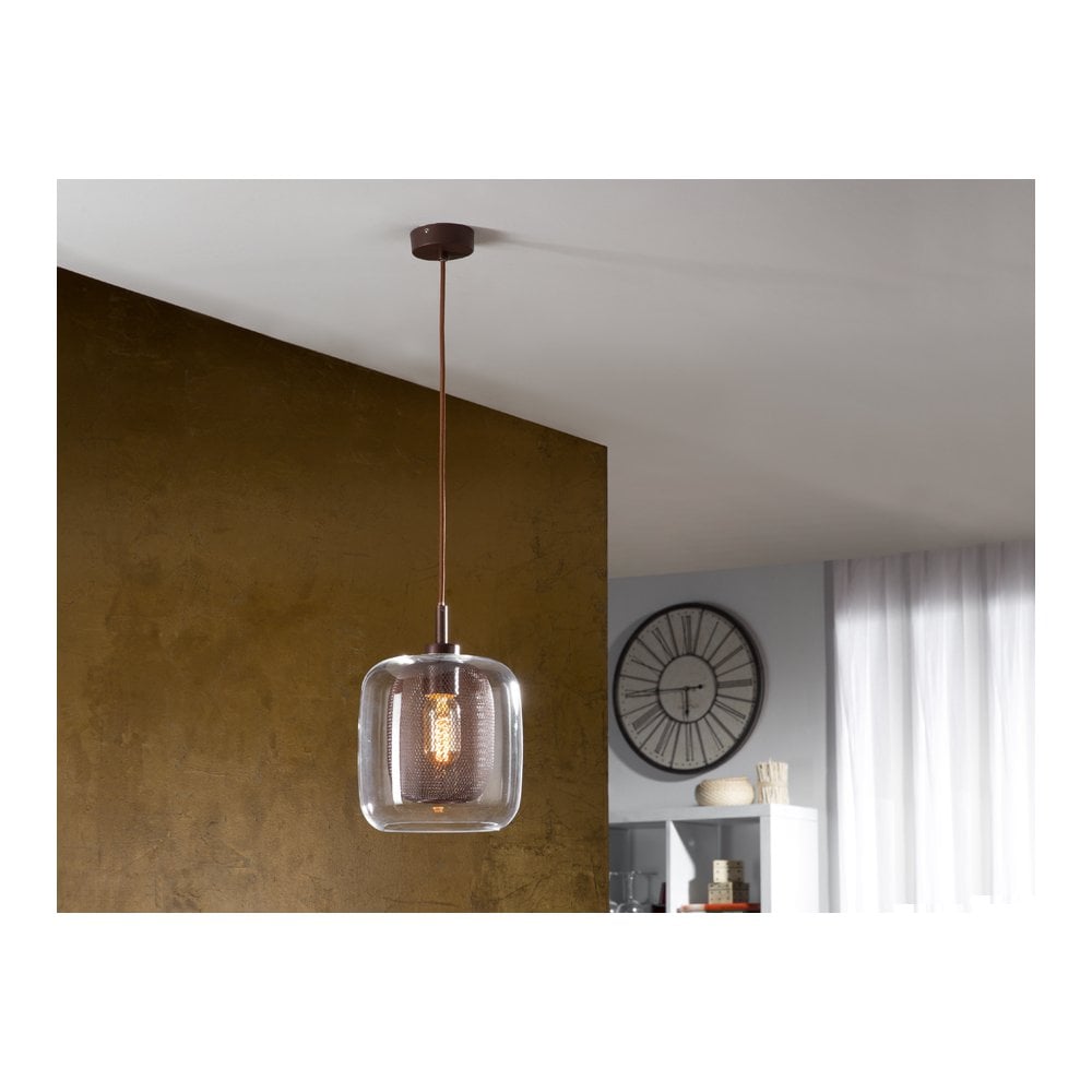 653608 Fox 1 Light Pendant Brown Clear
