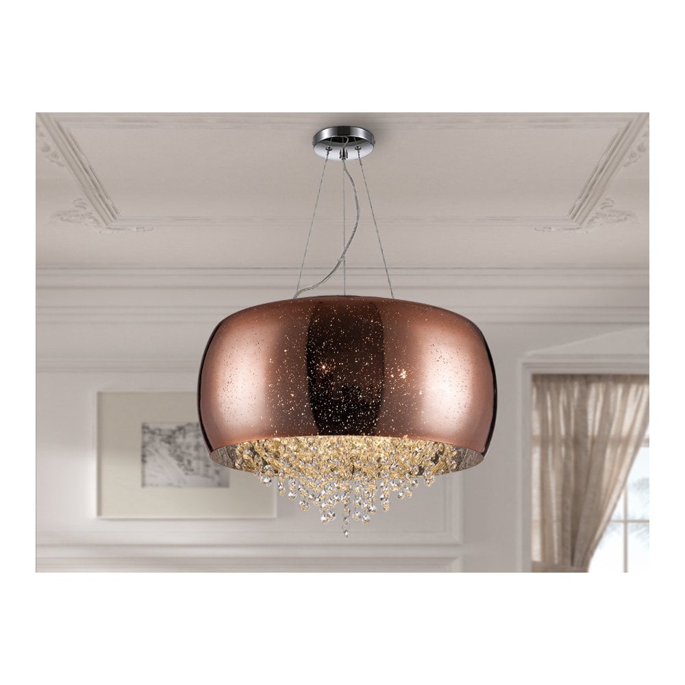 618859 Caelum 6 Light Pendant Crystal Chrome Mirror Copper Clear