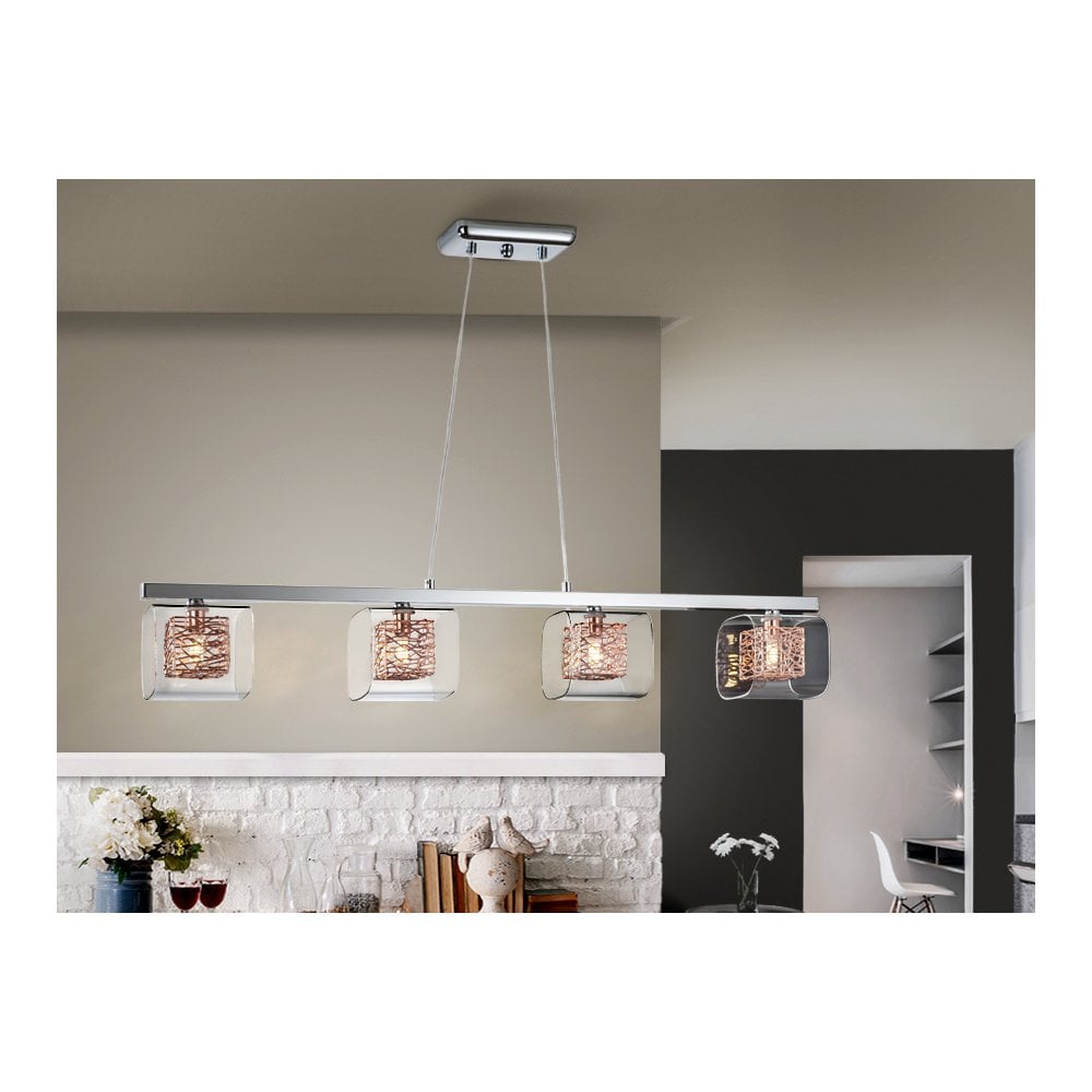 867012 Lios 4 Light Bar Pendant Chrome Copper Clear