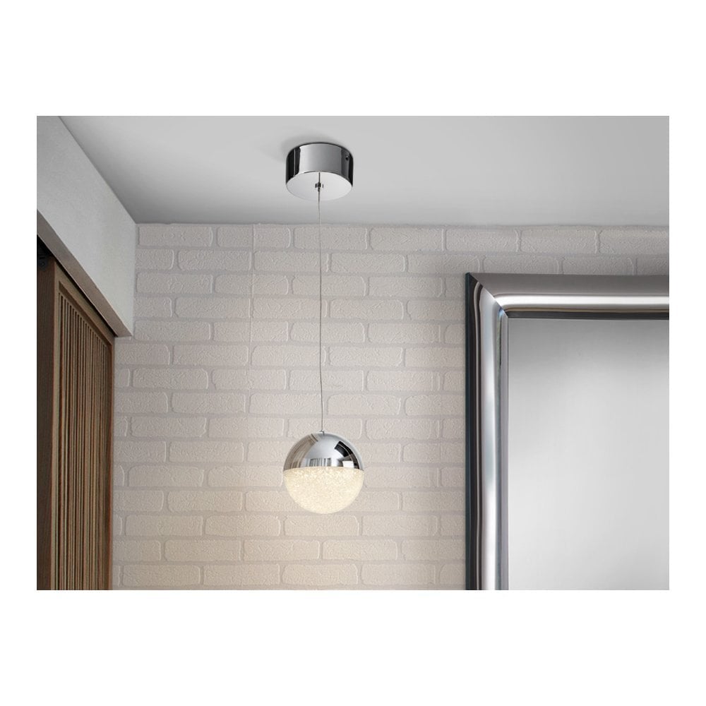 793301 Sphere 1 Light LED Pendant Chrome Clear