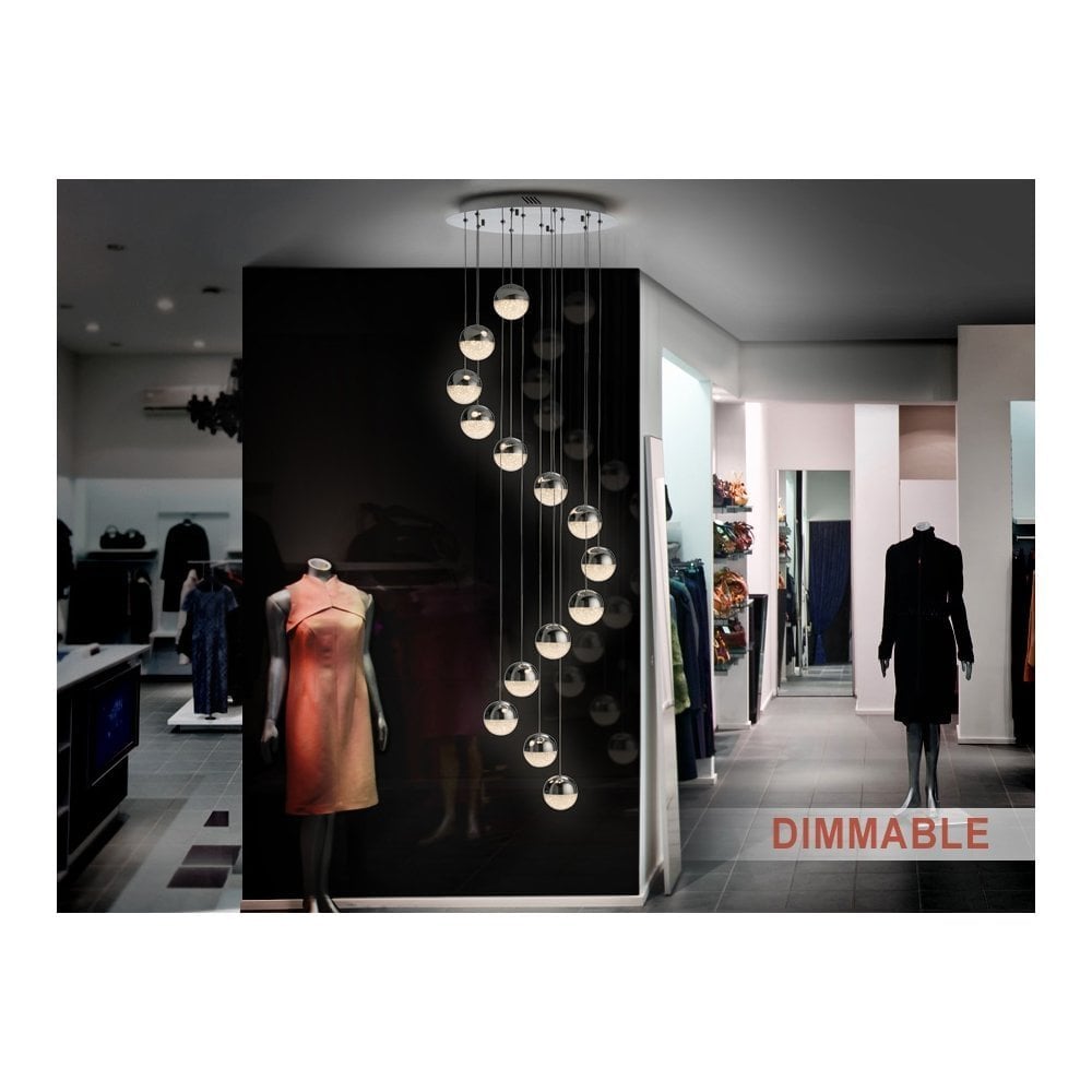 793746B Sphere 14 Light LED Pendant Chrome Clear