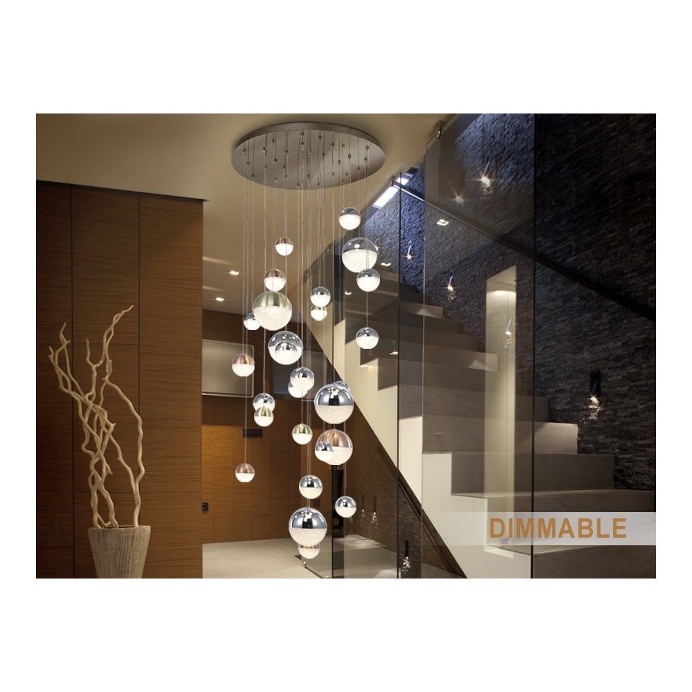 793960B Sphere 27 Light LED Pendant Copper Satin Brass Chrome
