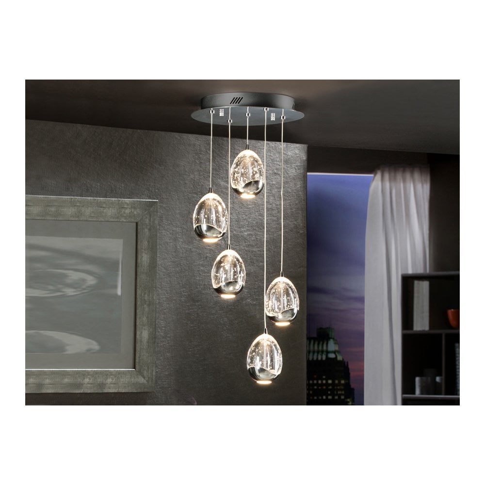 783517 Rocio 5 Light LED Pendant Chrome Clear