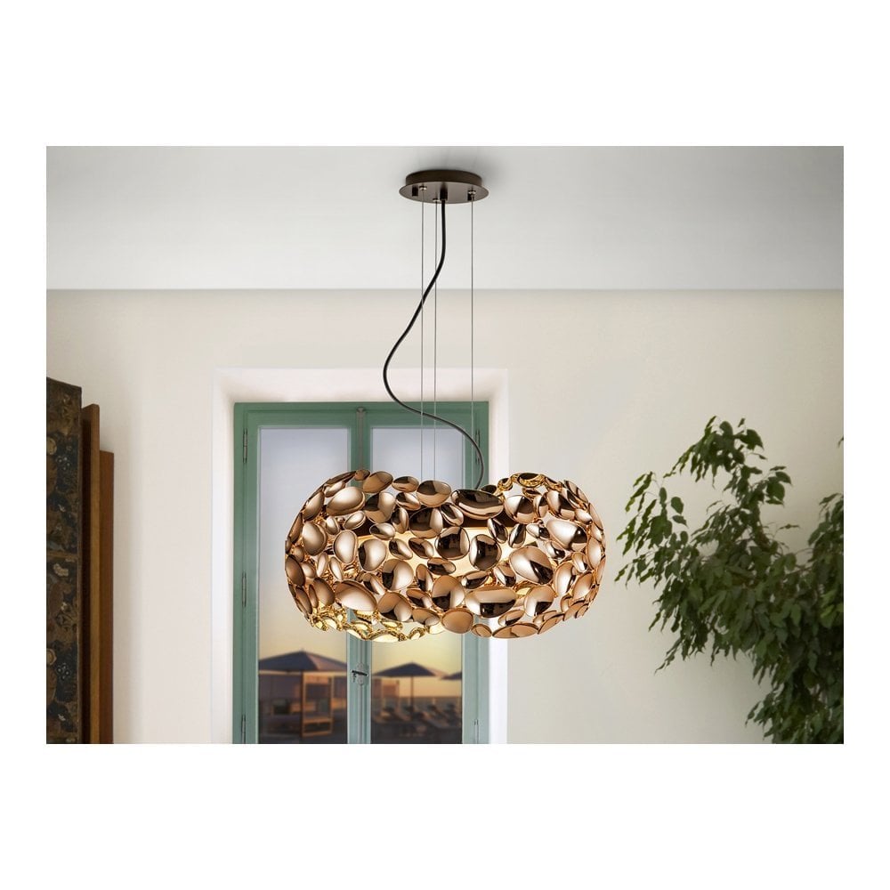 266251N Narisa 5 Light Pendant Rose Gold Plated Brown Opal