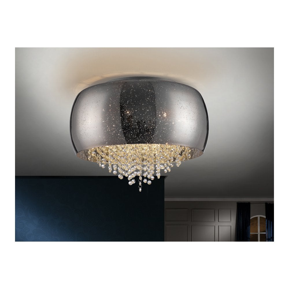 618318 Caelum 6 Light Crystal Ceiling Light Chrome Mirror Chrome Clear
