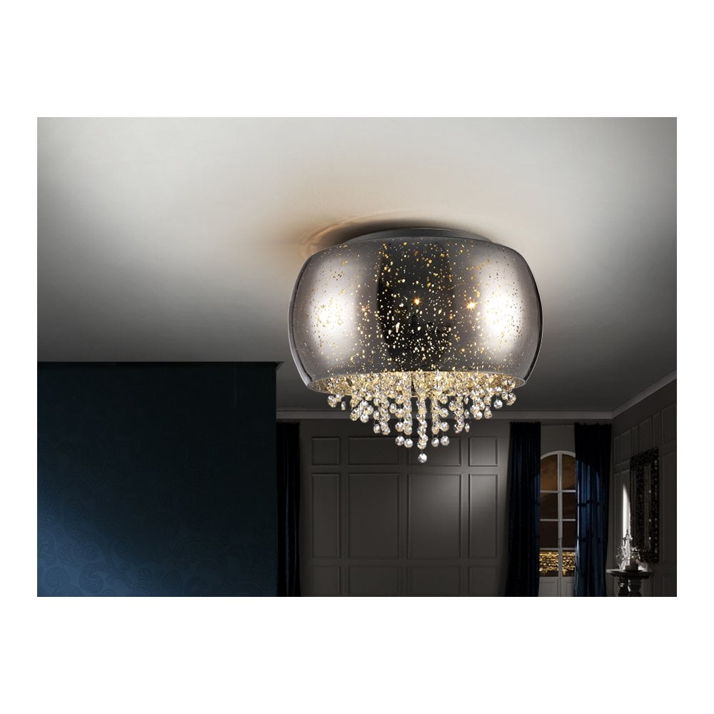 618253 Caelum 5 Light Crystal Ceiling Light Chrome Mirror Chrome Clear