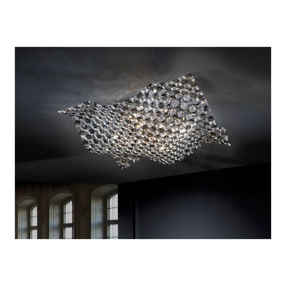 160674 Saten 5 Light Crystal Ceiling Light Chrome Clear