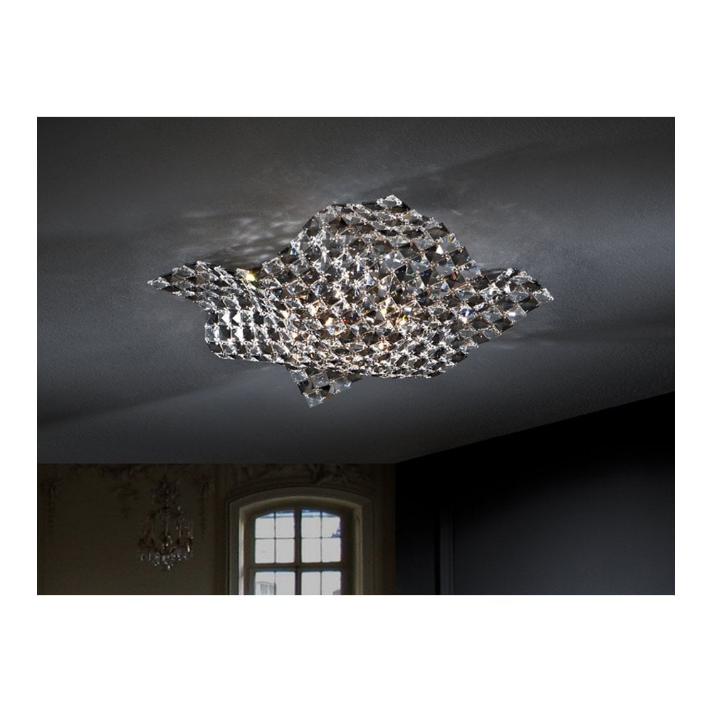 160563 Saten 4 Light Crystal Ceiling Light Chrome Clear