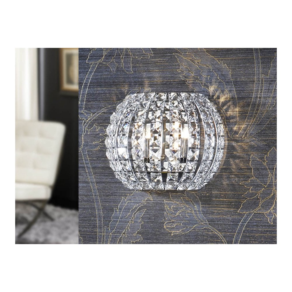 508323 Diamond 2 Light Crystal Wall Light Chrome Clear