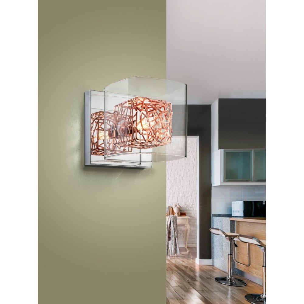 867123 Lios 1 Light Wall Light Chrome Copper Clear