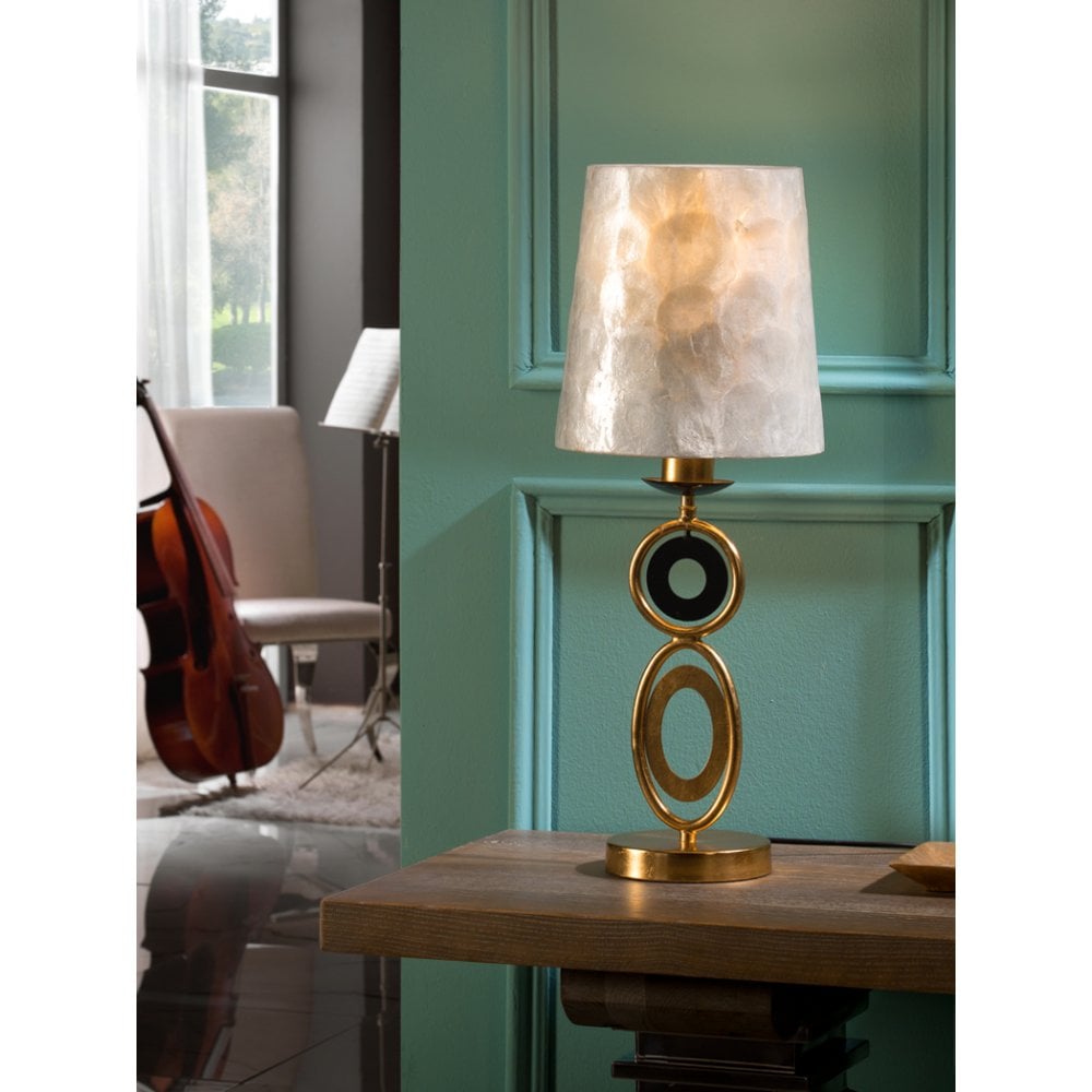 716153UK Eden 1 Light Table Lamp Gold Black mother of pearl