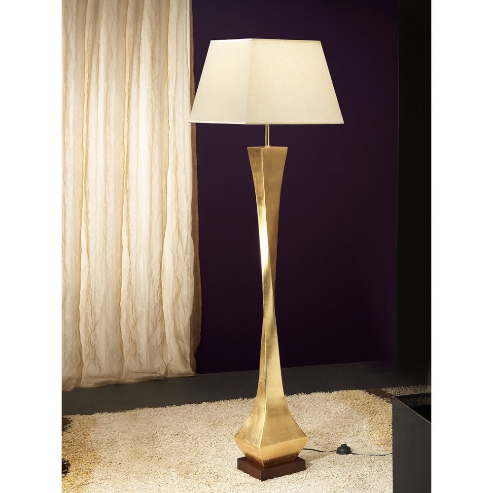 Deco 1 Light Floor  Lamp Gold Walnut Ecru
