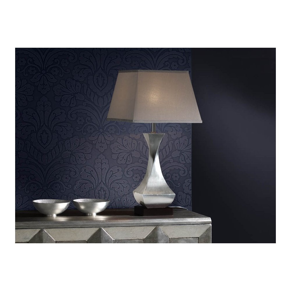 661565UK Deco 1 Light Table Lamp Silver Leaf Brown Chrome