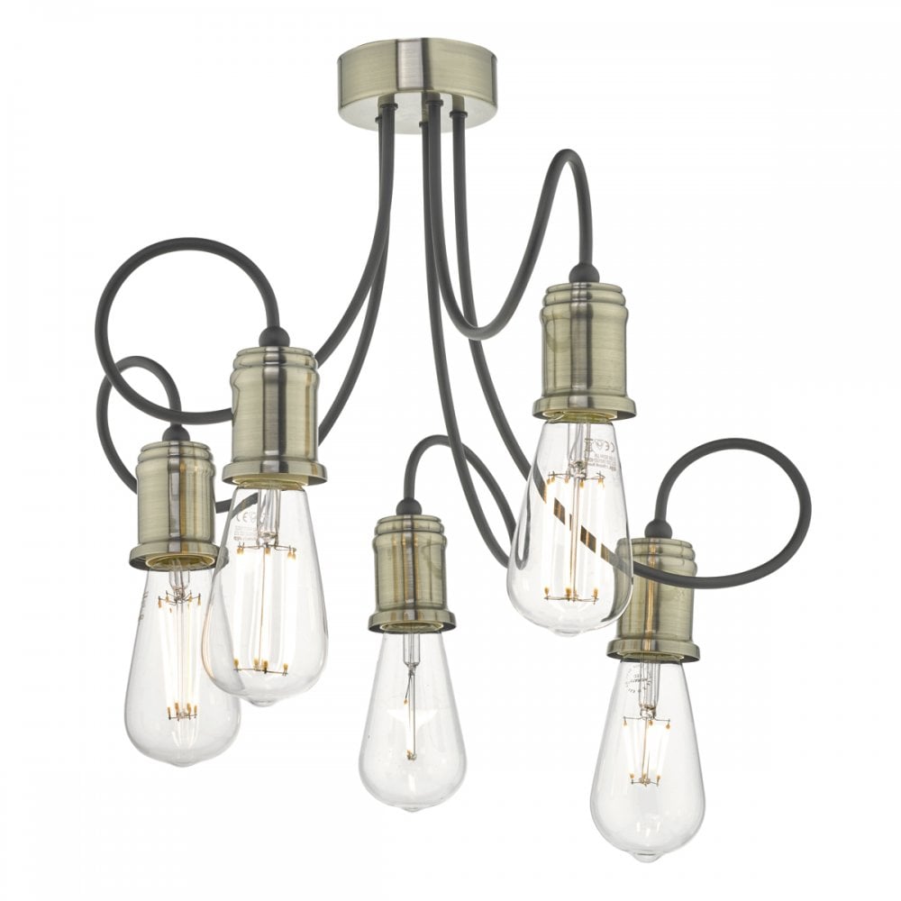 Dar ALZ5475 Alzbet 5 Light Semi Flush Antique Brass Black