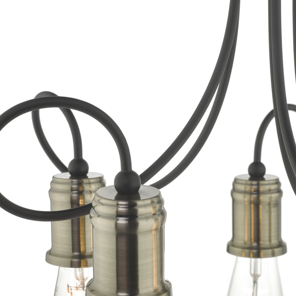 Dar ALZ5475 Alzbet 5 Light Semi Flush Antique Brass Black