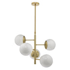 Dar BOM0535 Bombazine 5 Light Pendant Natural Brass Opal Glass