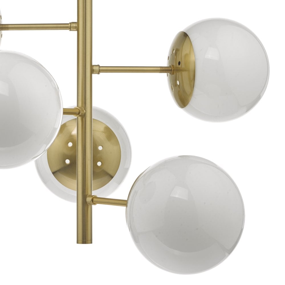 Dar BOM0535 Bombazine 5 Light Pendant Natural Brass Opal Glass