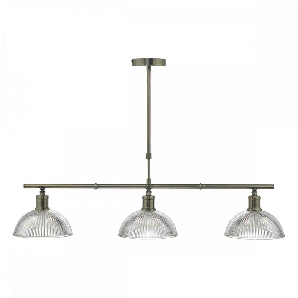 Dar DAR0375 Dara 3 Light Bar Pendant Antique Brass Glass