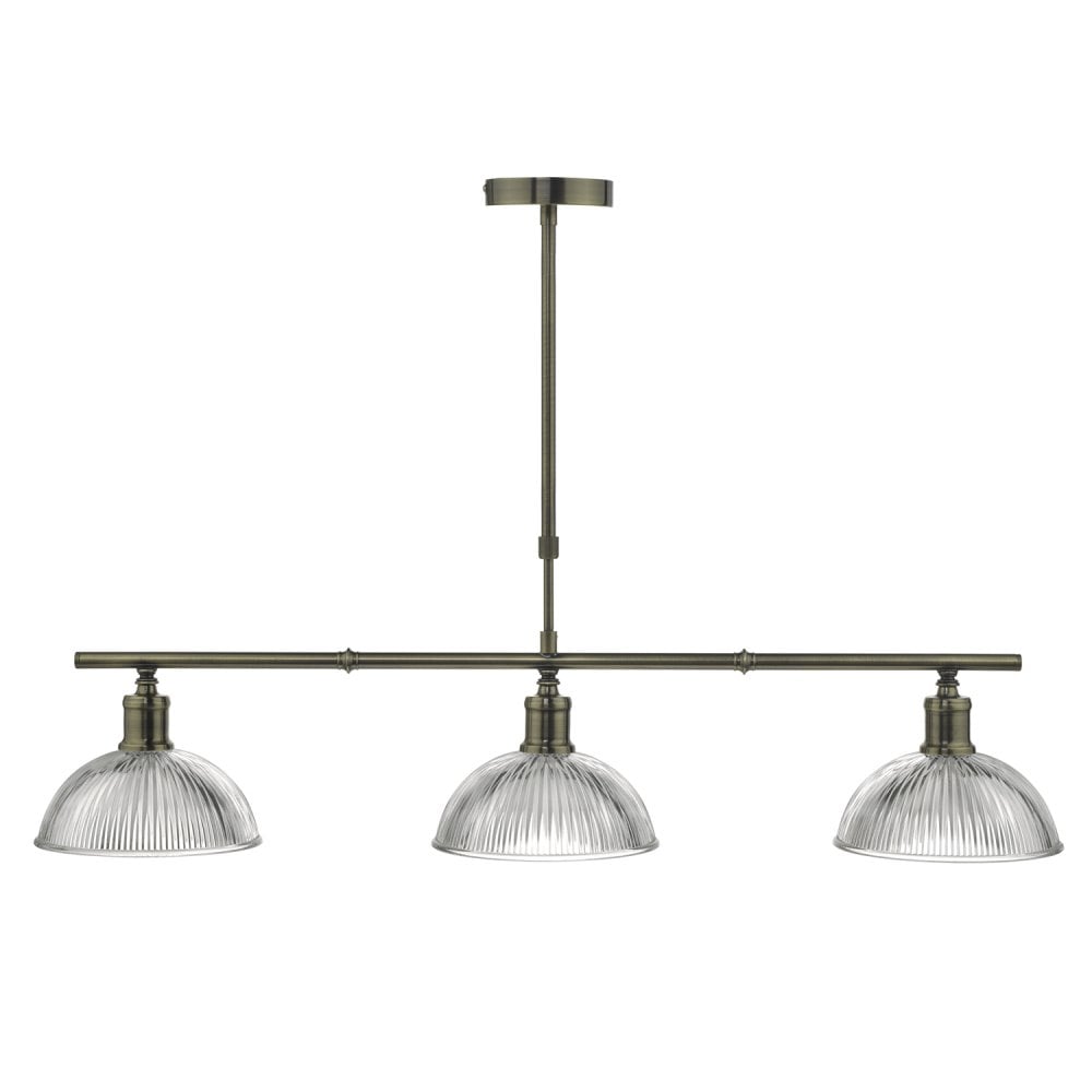 Dar DAR0375 Dara 3 Light Bar Pendant Antique Brass Glass