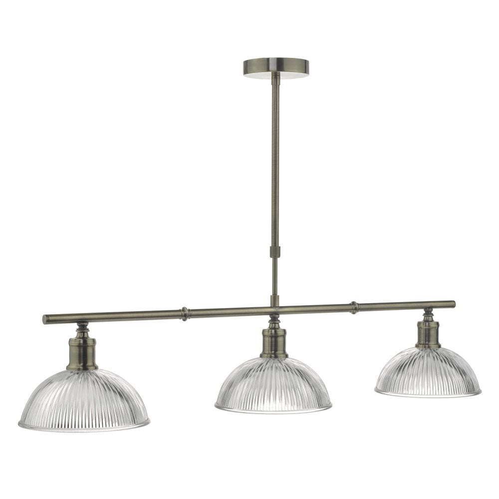 Dar DAR0375 Dara 3 Light Bar Pendant Antique Brass Glass