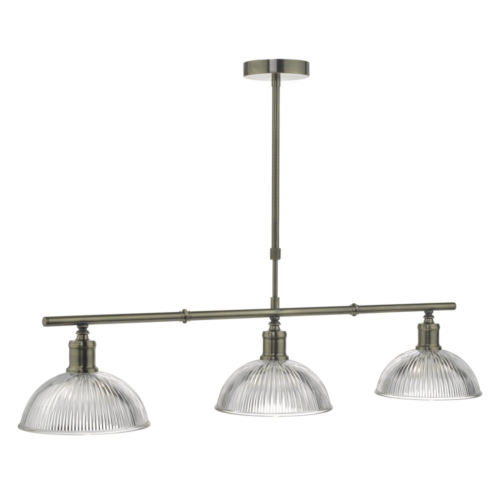 Dar DAR0375 Dara 3 Light Bar Pendant Antique Brass Glass