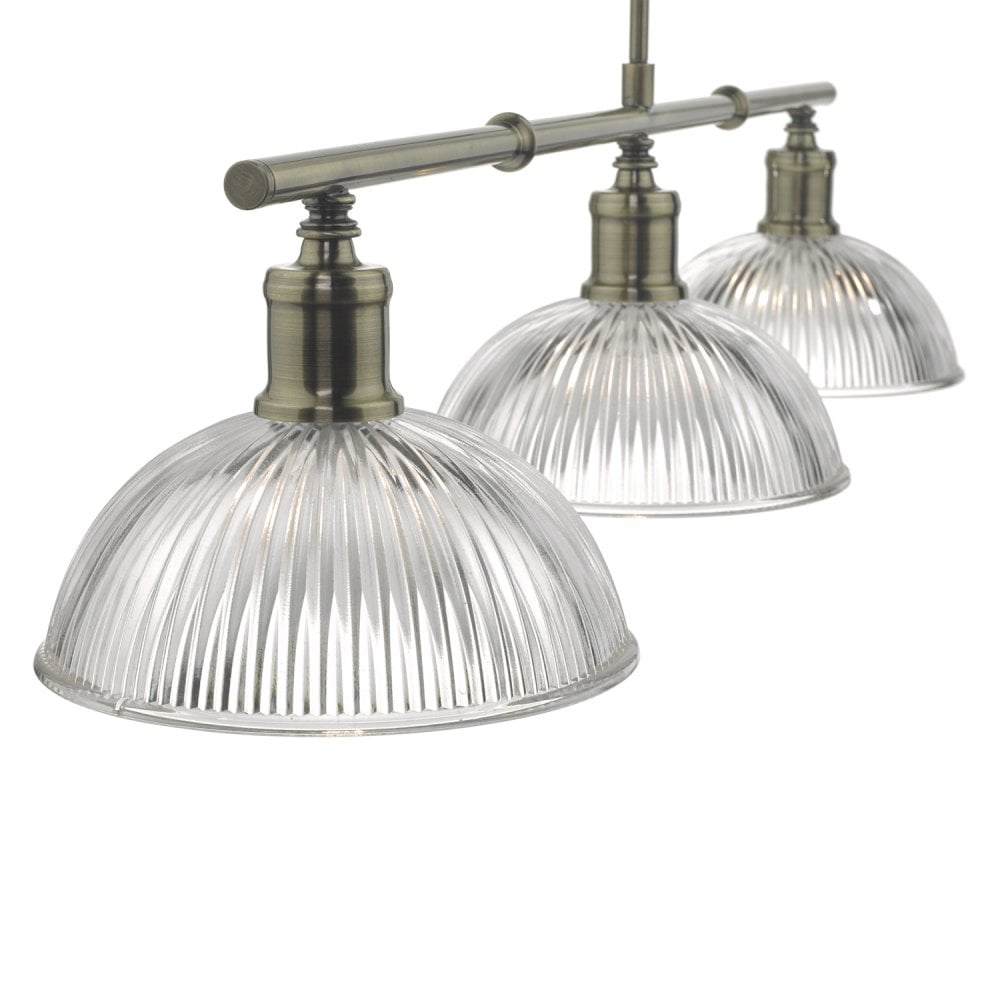 Dar DAR0375 Dara 3 Light Bar Pendant Antique Brass Glass