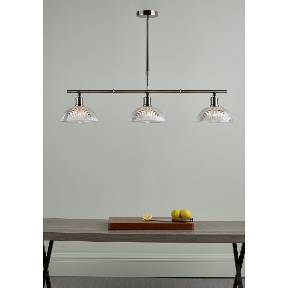 Dar DAR0375 Dara 3 Light Bar Pendant Antique Brass Glass