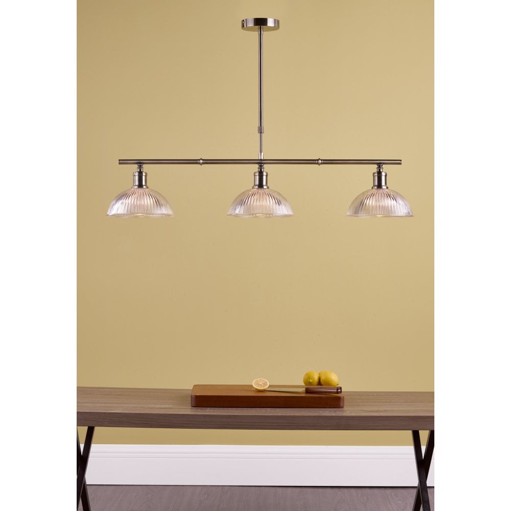 Dar DAR0375 Dara 3 Light Bar Pendant Antique Brass Glass