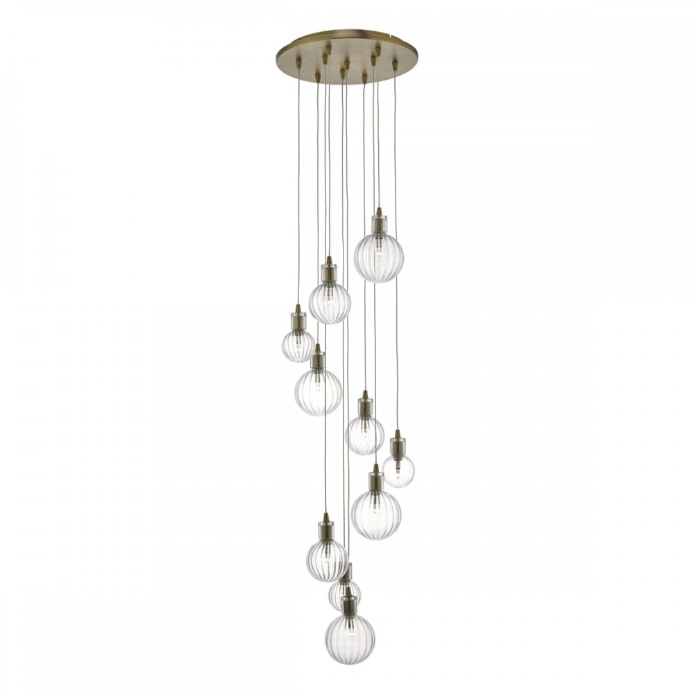 Dita 10 Light Cluster Pendant Brass Glass